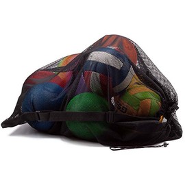 Extra-Large Mesh Sports Ball Drawstring Bag | Sports Equipment Bag with Adjustable Shoulder Strap for Gym Training, Soccer, Football, Basketball, Volleyball, Swimming (Black)