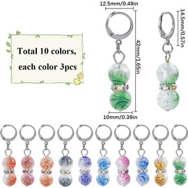 SUNNYCLUE 1 Box 30pcs Crochet Stitch Markers Charms Stitch Markers Cute Removable Acrylic Round Bead Locking Stitch Marker Clasp Clip Charms Bulk for Weaving Sewing Zipper Quilting Accessories