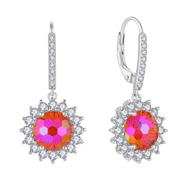 YL Round Earrings 925 Sterling Silver Fireworks Cut 5A Cubic Zirconia Earrings Jewellery Gifts for Women, Silver, Garnet