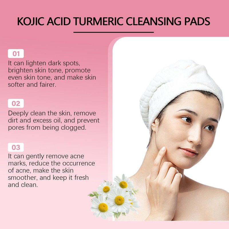 60pcs Turmeric Kojic Acid Cleansing Pads, Kojic Acid and Turmeric