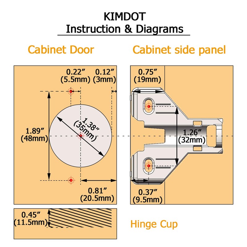 KIMDOT 4PCS Soft Opening Face Frame Mounting Concealed Hinges Full