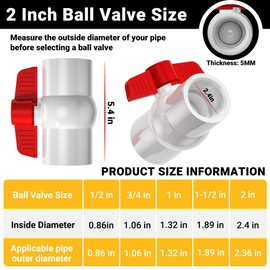 2 Pack 2'' NPT PVC Ball Valves, Red T Handle with Shut-Off Valve Socket, SCH40 Water Pipe Valve Threaded (NPT) for Water Project, Swimming Pool,Sewage Pump, Outdoor Plumbing & Irrigation System