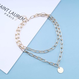 Cimenexe Punk Geschichtet Münze Anhänger Halskette Vintage Scheibe Halskette Kette Gold Büroklammer Kette Halskette Büroklammer Link Kette Halskette Schmuck Für Frauen Und Mädchen