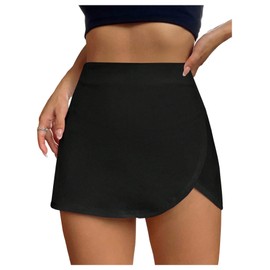 Floerns Women's High Waisted Slit Wrap Skort Zip Up Tummy Control Casual Skirt Shorts Black X-Small