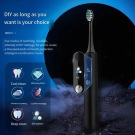 SOOENJOY NB-1 LCD Screen Electirc toothbrush,5 modes 5 intensities & DIY mode,Rechargeable Sonic Electric Power Toothbrush for Adult,black