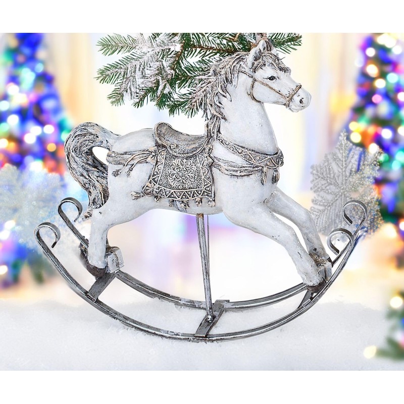 Decorative Rocking Horse, 10-Inch, Cream/Silver