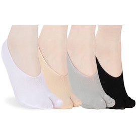 Bencailor 4 Pairs Women No-show Socks Low Cut Japanese Style 2 Toe Split Socks for Flip Flop Sandal(Black, White, Grey, Nude)