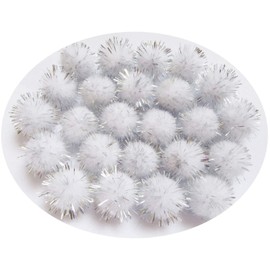 YYCRAFT 200pcs Glitter Tinsel Pom Poms Sparkle Balls for DIY Craft/Party Decoration/Cat Toys(20mm,White/Silver)