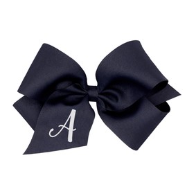 Wee Ones Girls' Initial It Monogram Hair Bows on a WeeStay No Slip Hair Clip, For All Ages and Hair Types, Navy Bow, King Size, Letter A
