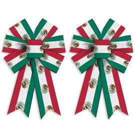 Threetols 2 Pack Cinco De Mayo Wreath Bows, Mexican Flag Patriotic Bows for Wreath Colorful Mexican Serape Decoration Bows for Indoor Outdoor Fiesta Party DIY Craft Wreath Bow Decor