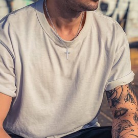 Ursteel Silver Cross Necklace for Men - Mens Cross Necklace, Sterling Silver Cross Necklace for Men, 20 Inch Cross Pendant Necklace, Valentines Father Day Christmas Gifts for Him Men