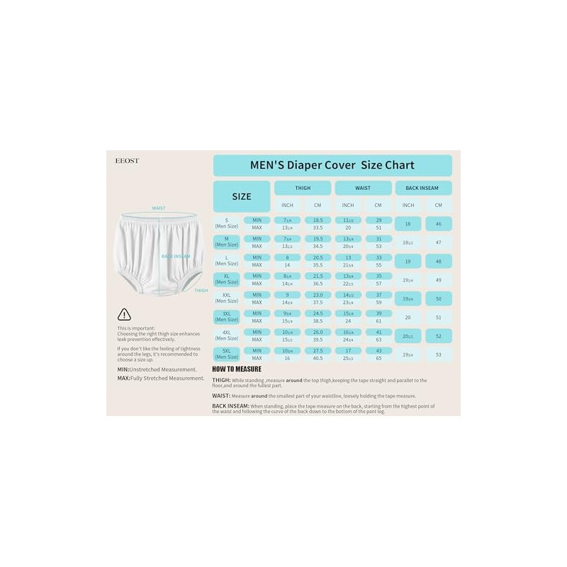 EEOST Adult Diaper Cover for Incontinence Noiseless Leak-Protection Underwear Plastic