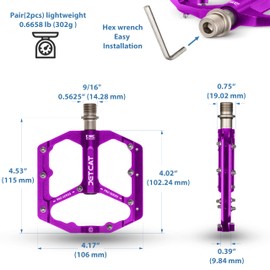 JETCAT Mountain Bike Pedals Flat - MTB Pedals Flat, Bicycle Pedals, Road Bike Pedals for BMX MTN Road Gravel EBike, Specialized Parts, Adults, Aluminum Metal Stamp 9/16" Purple