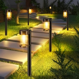Mancra Solar Pathway Lights Outdoor, 10 Pack Metal & Glass Solar Lights Outdoor Waterproof Landscape Path Lights for Outside Yard Lawn Walkway Driveway Garden Decor