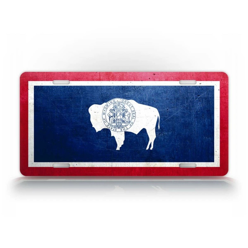 SignsAndTagsOnline Wyoming Weathered Metal Flag License Plate Antique WY State