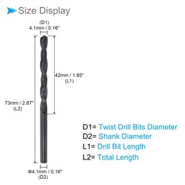 CoCud 6542 High Speed Steel Twist Drill, 4.1 mm Diameter 73 mm Length, Black Oxide Straight Twist Drill Bit - (Applications: for Metal, Wood, Plastic, Aluminium), Pack of 2