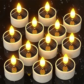 12 Solar-powered Tea Lamps Outdoor Flickering Flameless LED Candles Suitable for Lanterns Gardens Camping and Home Decorationcolor: White shell warm light lamp, Quantity: 12pcs, size: 2 INCH