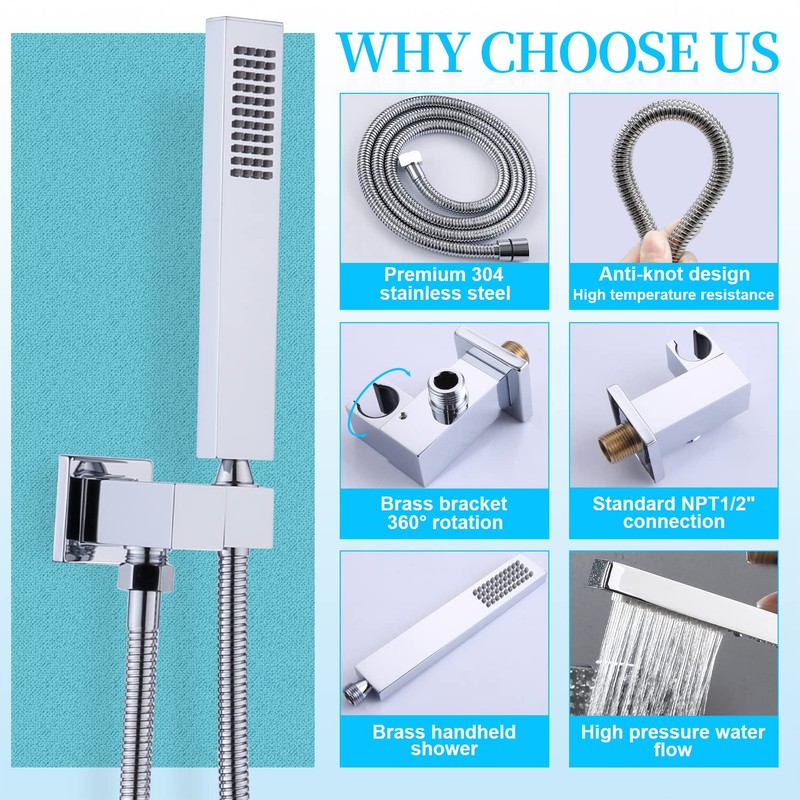 ENGA Square Solid Brass Hand Held Wand Shower Head with