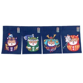 CoolChange Japanese Door Curtain, 85 x 30 cm, Fabric Door Noren (Blue, 85 x 30 cm, Daruma with Shiba Inu)