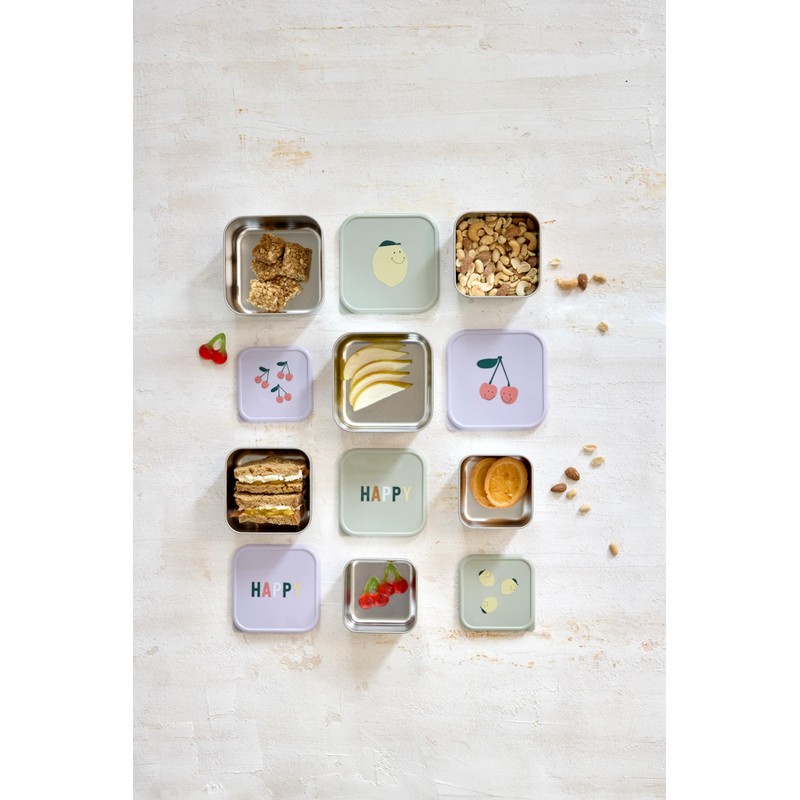LÄSSIG Children's Snack Box Set of 3 Stainless Steel Happy