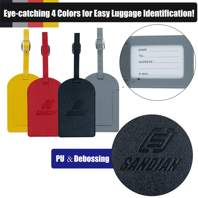 Sandian, Luggage Name Tags, PU Leather, Flap ID Card Holder
