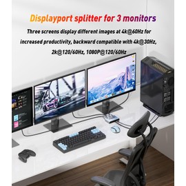 SWITCHFLUX DisplayPort to Dual DisplayPort with HDMI Adapter |4K@60Hz| Extended Display 1 in 3 Out MST Hub for Multiple Monitors Compatible with PC,NVIDIA/AMD Graphics Card