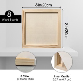 8 Pack 8 x 8 inch Wood Panel Boards,Unfinished Wood Frames for DIY Art Projects, Square Canvas for Painting, Pouring, Arts Use with Oils, Acrylics Wooden Panels Blank Boards