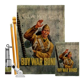 Service Till We Meet Again Burlap Garden House Flags Kit Armed Forces All Branches Support Honor United State American Military Veteran Small Gift Yard Banner Double-Sided Made In USA 28 X 40