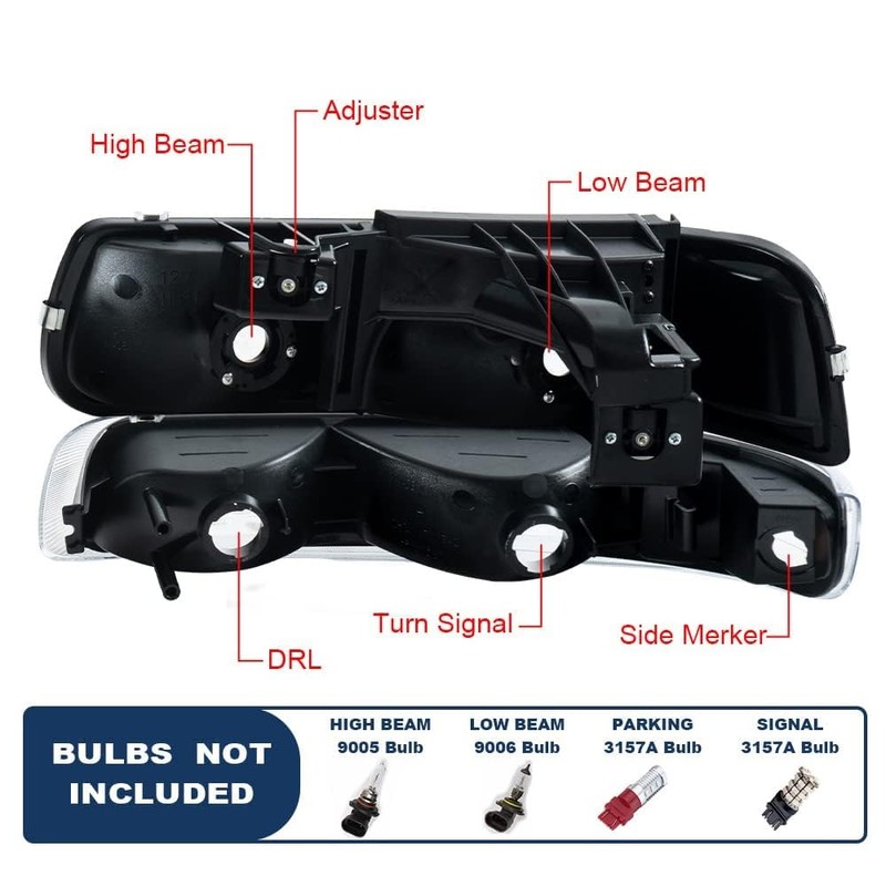 G-PLUS Headlights Assembly, Compatible with Chevy Silverado 1999-2002/Fit Suburban Tahoe
