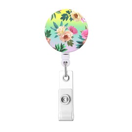 Retractable ID Badge Holder Nurse Badge Reels with Clip Name Card Holders for Office Worker Doctor Nurse Flower Green