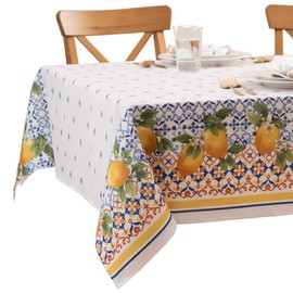Elrene Home Fashions - Mantel de Tela Capri de limón de Doble Borde mediterráneo de Primavera/Verano, Rectangular, 60 x 120 Pulgadas