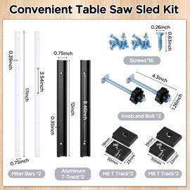 26Pcs Table Saw Crosscut Sled Kit, Table Saw Sled Set with 2PCS Aluminum T-Track, 2PCS 3/4" UHMW Miter Bars Inserts, Knob and Bolt, Screws for DIY Woodworking (Black)
