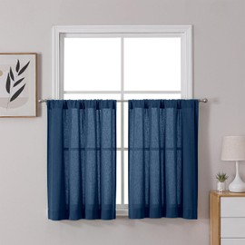 OWENIE Colin - Cortinas cortas, color azul real, de 36 pulgadas de largo, 2 piezas, paneles de filtrado de luz suave con textura de lino moderno para sótano, baño, ventanas pequeñas, 2 paneles, 42 x