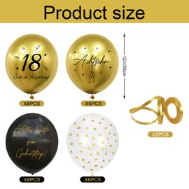 HUKUMA Pack of 24 Decorative 18th Birthday, 18 Decoration Boy Girl Man Women Balloons Gold Black Boy Happy Birthday Latex Balloons Happy Birthday Decoration