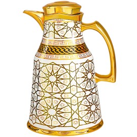 Insulated Thermal Coffee Carafe,35 oz,Luxury Arabic Coffee Pot,Arabic Style Vacuum Thermal Carafe Insulated Flask for Coffee Hot Cold Drink Tea,Housewarming Ornaments(White and Gold)