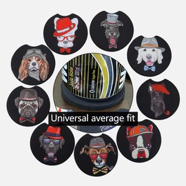 FUN LAVIE 12 Pack Car Coasters for Cup Holders – Cute Absorbent Ceramic Car Accessories for Women Interior, Coaster Set for Drinks with Finger Notch, Stylish Cup Holder Inserts - Hat Dog Series
