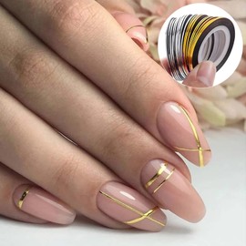 20 Pcs Glitter Gold Silver Nail Art Striping Tape Line Shiny Matte Nail Art Decoration Strips Self Adhesive Decals Strips DIY Nail 3D Tips Manicure Tools Nail Tape Rolls (1mm)