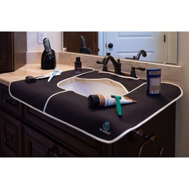 SPLASHPAD Sink Splash Guard - Home Essentials Faucet Mat for Clean and Dry Bathroom Counter - Absorbent Fast Drying Non Slip Protector - Soft Microfiber with Waterproof Rubber Grip - Washable - Black