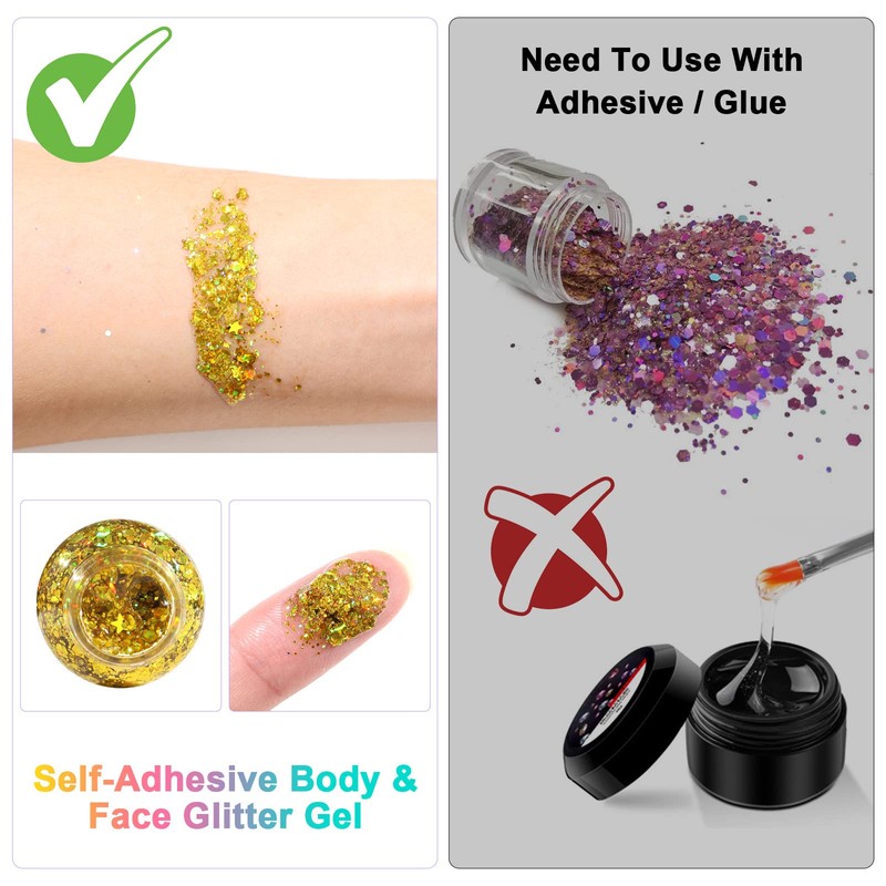 URAQT Body Glitter Gel, 3Pcs 50ml Holographic Mermaid Sequins Glitter