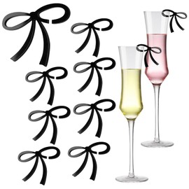 starfa lab 50 Pcs Bows Wine Glass Charms Drink Tags,Acrylic Coquette Bow Drink Toppers for Cocktails,Wine Charms for Stem Glasses,Drink Markers for Champagne Wedding Dinner Party Favor (Black)