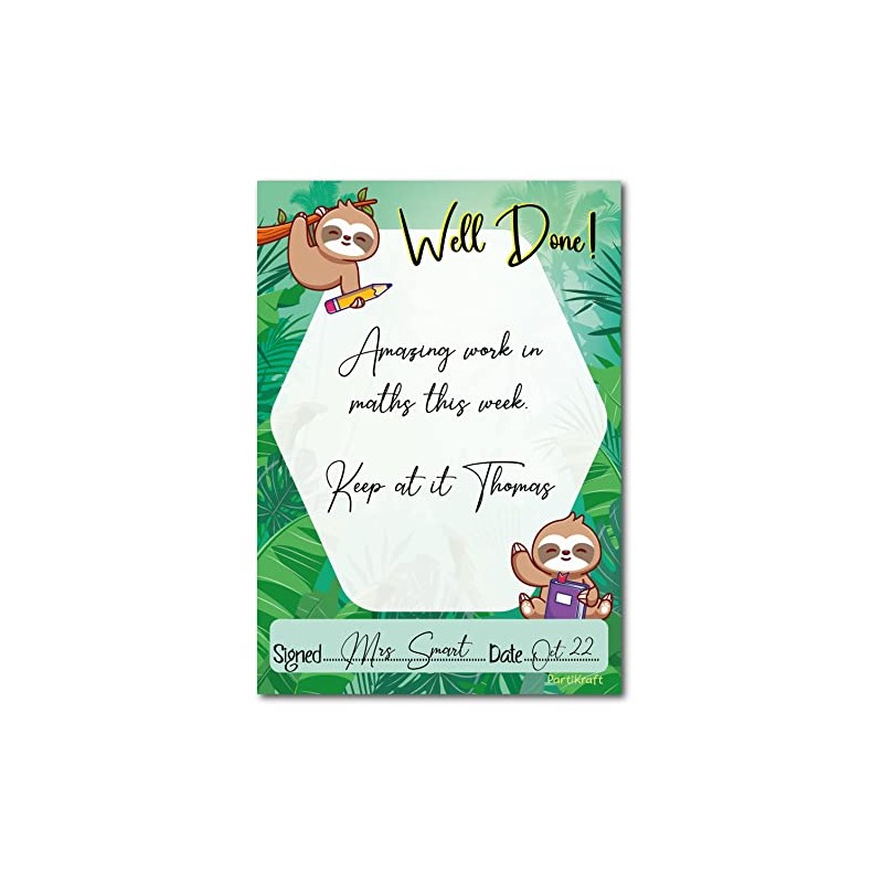 Sloth Well Done Note Home - Teachers Reward Certificate Notepad