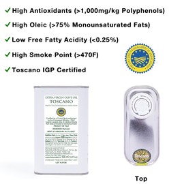 Fattoria Bini Tuscany 1,003 mg/kg Polyphenol Rich Olive Oil Extra Virgin, Green, New 2024-2025 Early Harvest, Versatile for Drinking, Cooking and Finishing Use, No Pesticides, 16.9 Fl Oz (Pack of 2)