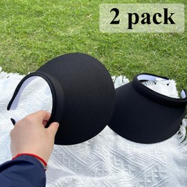 2 Pack Sun Visors Hat Women Summer Wide Brim Clip on Golf Hats Hiking Travel Adjustable UV Protection Outdoor Sports (Mixed-Khaki,White)