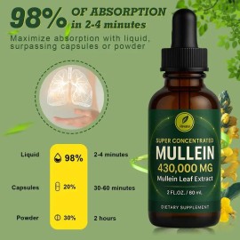 Mullein Leaf Drops with Marshmallow Root for Respiratory Support and Lung Health Herbal Liquid Supplement Immune Support Detox Formula 1500mg 30 Servings