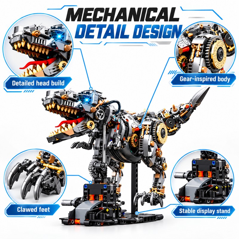 Mechanical T-Rex Dinosaur Building Blocks for DIY Model Building –