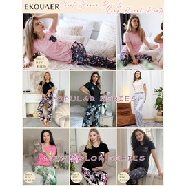 Ekouaer Pajama Sets for Women 2 Piece Short Sleeve Pj Sets With Long Printed Pants Sleepwear Casual Lounge Sets Navy dots XXL