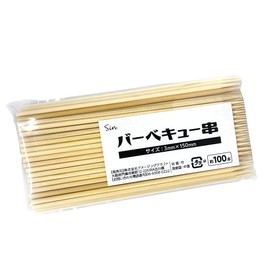 Barbecue Skewers, Bamboo Skewers, 0.1 x 5.9 inches (3 x 150 mm) (5.9 inches (15 cm), Pack of 100, Yakitori, Grilled Skewers, Outdoor Use