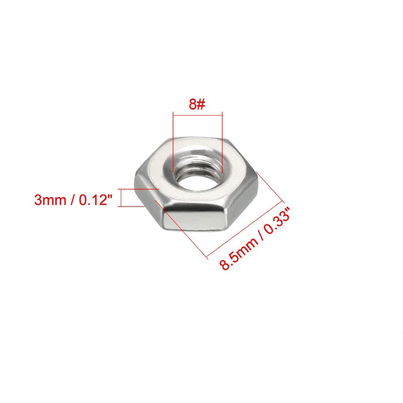 sourcing map Hex Nuts, 8#-32 Coarse Thread Hexagon Nut, Stainless