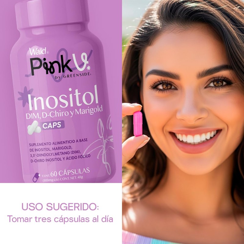 PinkV Suplemento de Inositol, DIM y D-Chiro con Marigold y