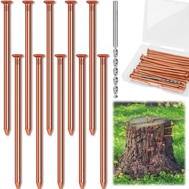 UNIFAMILY 10pcs Copper Nails for Killing Trees Stump Root, 3.15 Inch Long Pure Copper Nails Bulk with Drill, Heavy Duty Tree Stump Killer, Tree Removal Durable Spikes for Landscaping Gardening